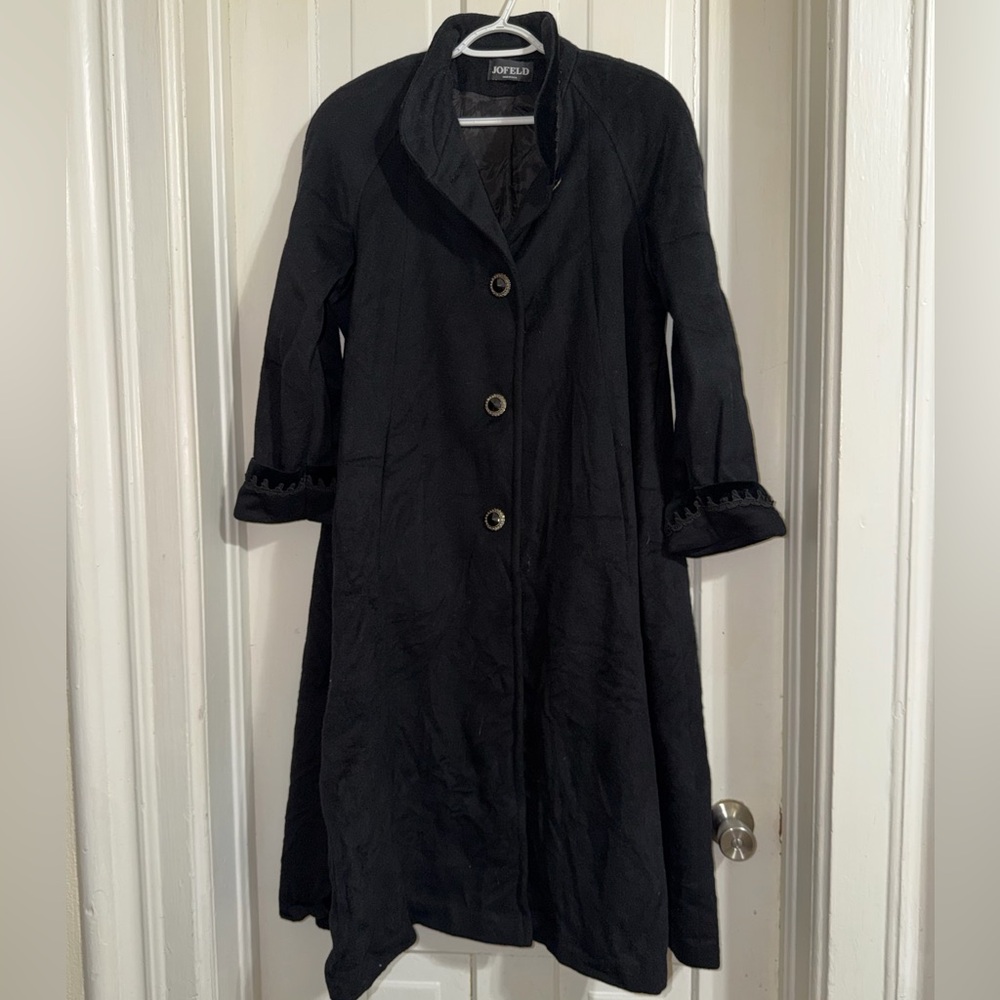 Women's vintage 80s Jofeld 80% Wool‎ Black Button-Up Coat size 1X winter